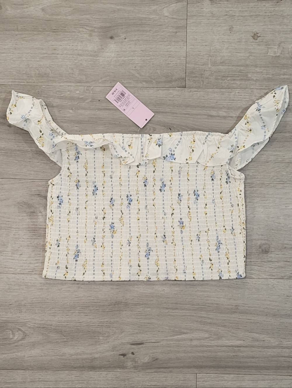 wild fable White Floral Smocked Crop Top with Ruffle Straps